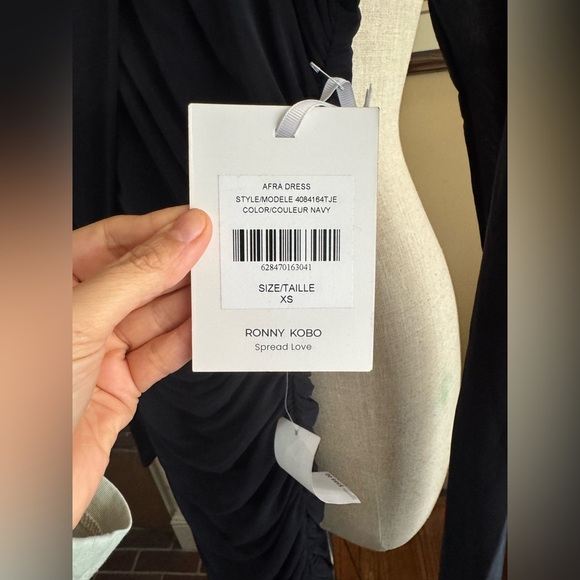 Ronny Kobo Afra Ruched Bodycon Dress in Navy XS - Picture 16 of 16